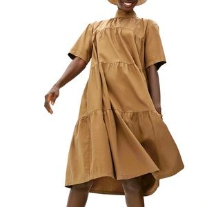 Everlane Tiered Mockneck Dress. Color: toasted coconut